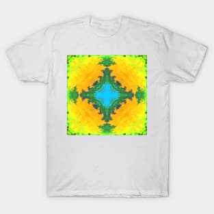 Psychedelic Kaleidoscope Square Blue Yellow and Green T-Shirt